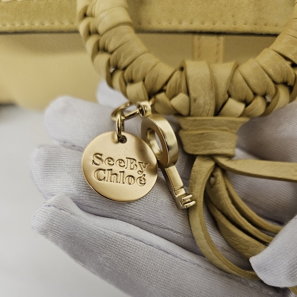 See By Chloe Joan Two Way Leather And Suede Crossbody Bag In Straw Beige Gold - Picture 7 of 17